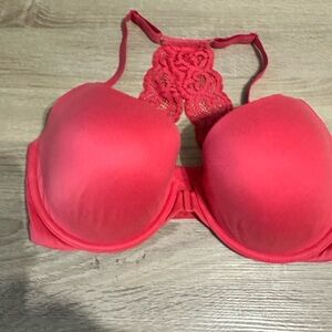 Victoria's Secret Perfect Shape Coral Lace Back front close Bra